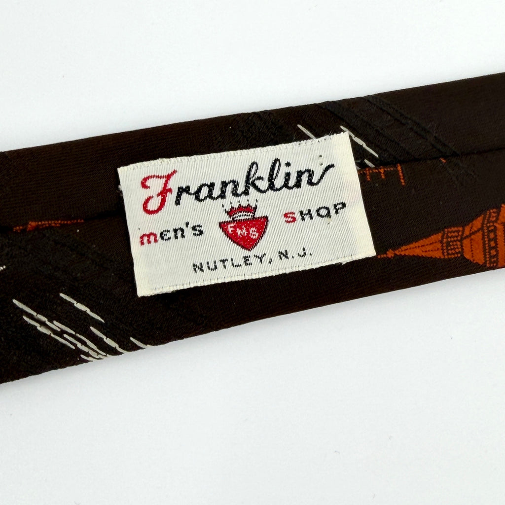 Vintage 70s Trevira Brown Orange London Novelty Architecture Super Wide Necktie