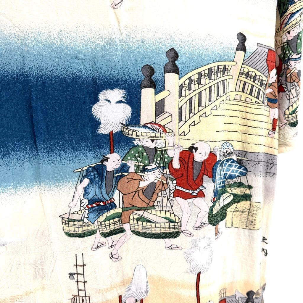 California Select Originals Japanese Fishing Village Print Rayon Button Down