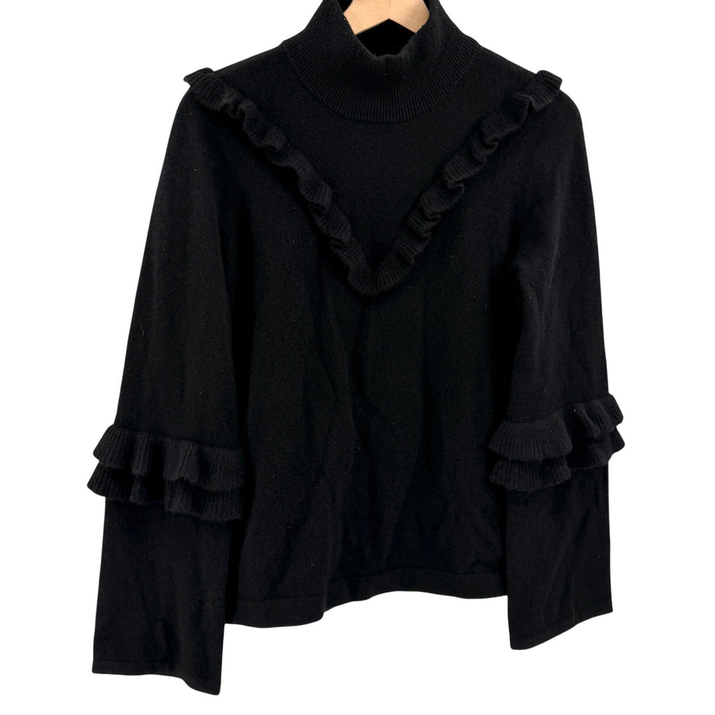 Rebecca Minkoff Wool Yak Black Ruffle Trim Mock Neck Sweater