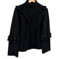 Rebecca Minkoff Wool Yak Black Ruffle Trim Mock Neck Sweater