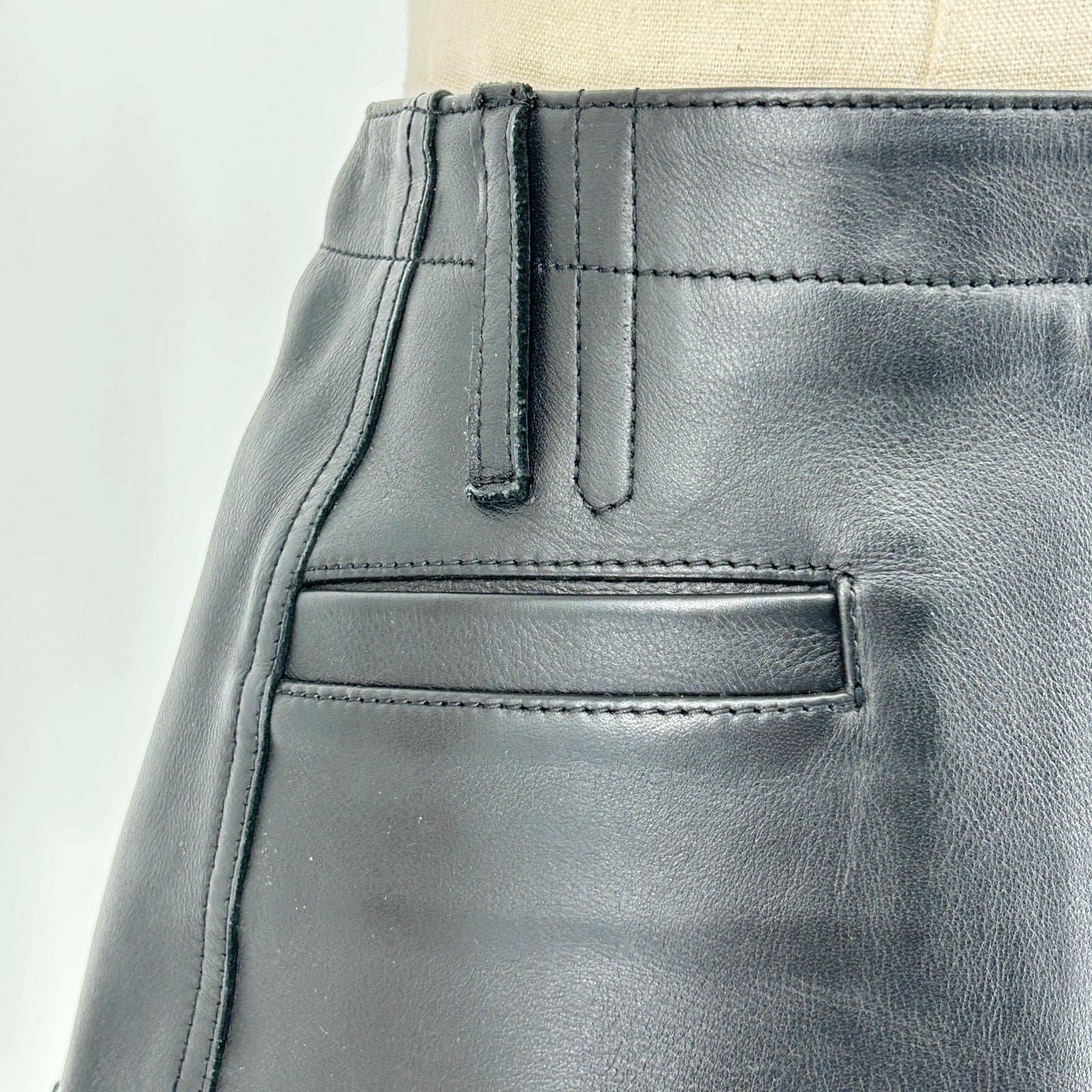 Coach Black Calf Leather Viscose Lined Cargo Pocket Mini Skirt