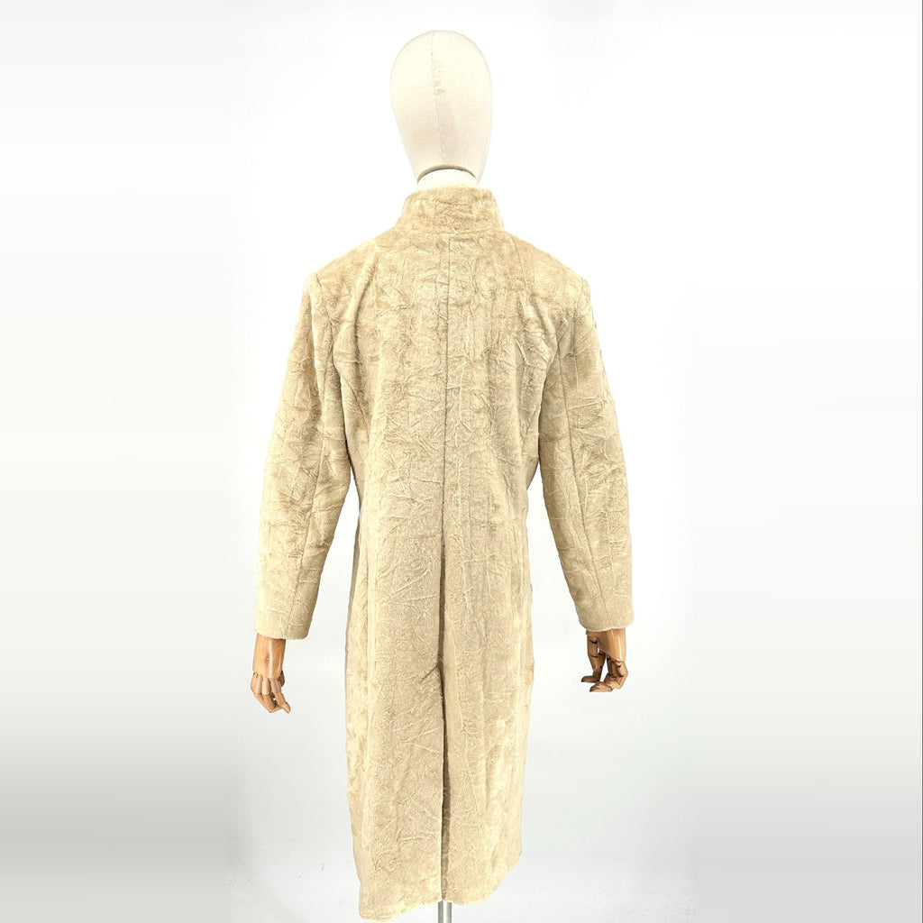 Vintage 90s Alpine Studio Cream Faux Fur Longline Winter Coat