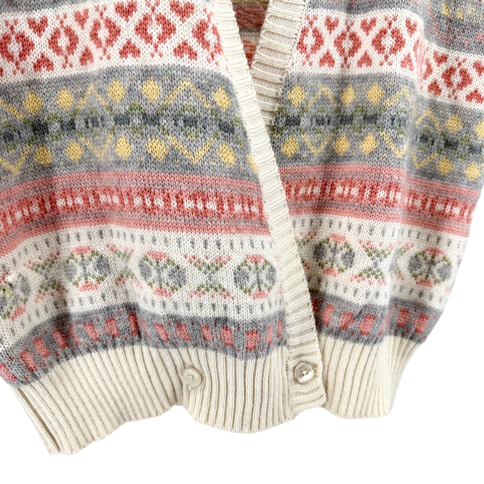 Vintage 80s RUSS Cream Pink Fair Isle Sweater Vest