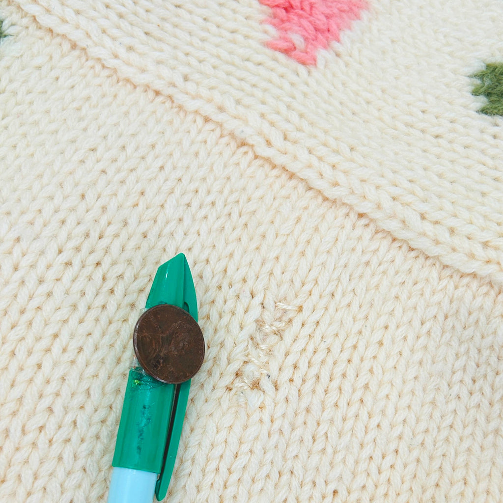 Vintage 80s Outback Red Cream Wool Heavy Knit Geometric Pastel Sweater