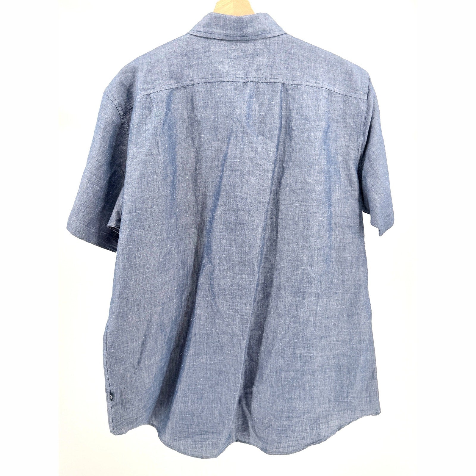 Nautica Blue Ramie Cotton Blend Short Sleeve Button Down Shirt