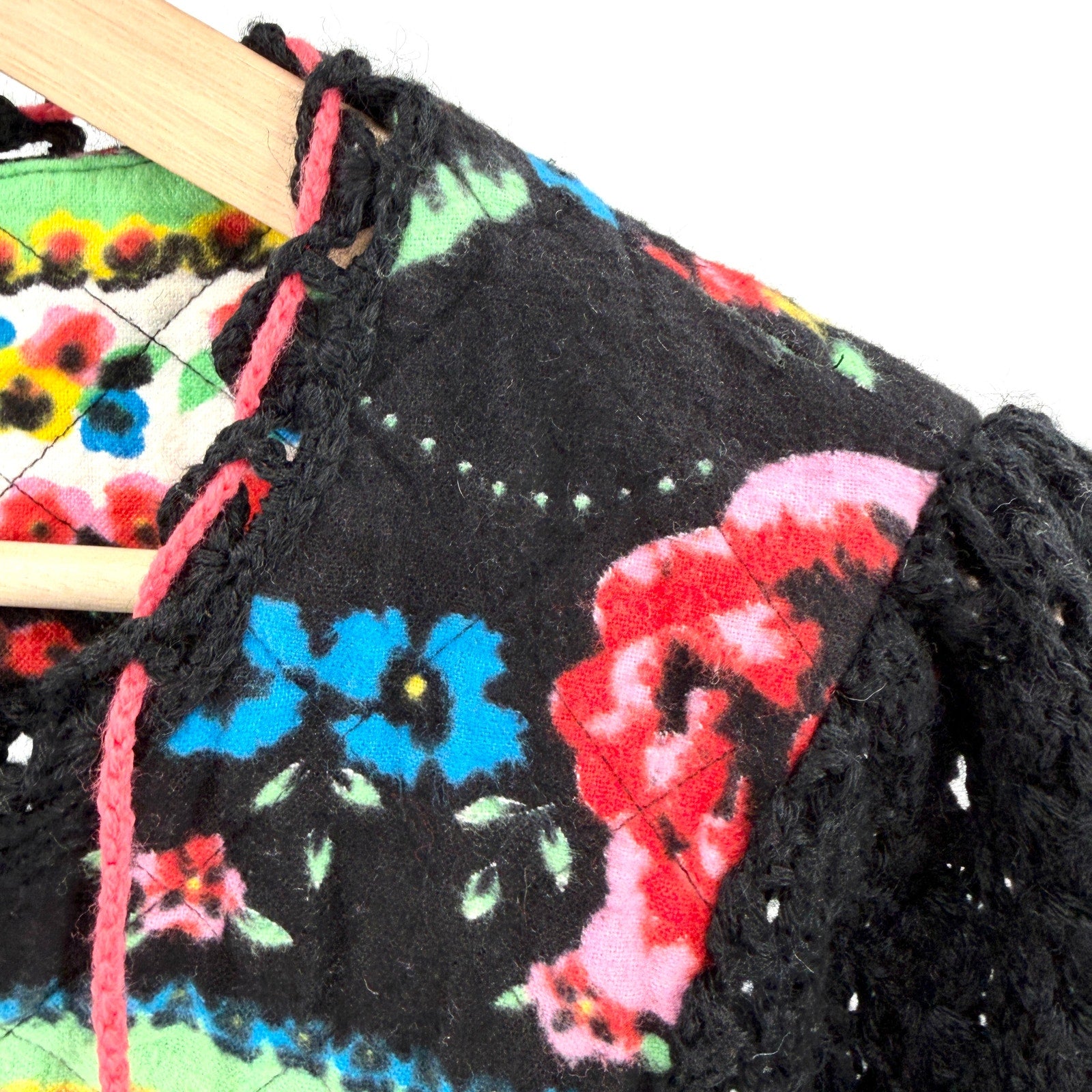 Free People Black Crochet Floral Cottagecore Boho Lace Up Sweater Top