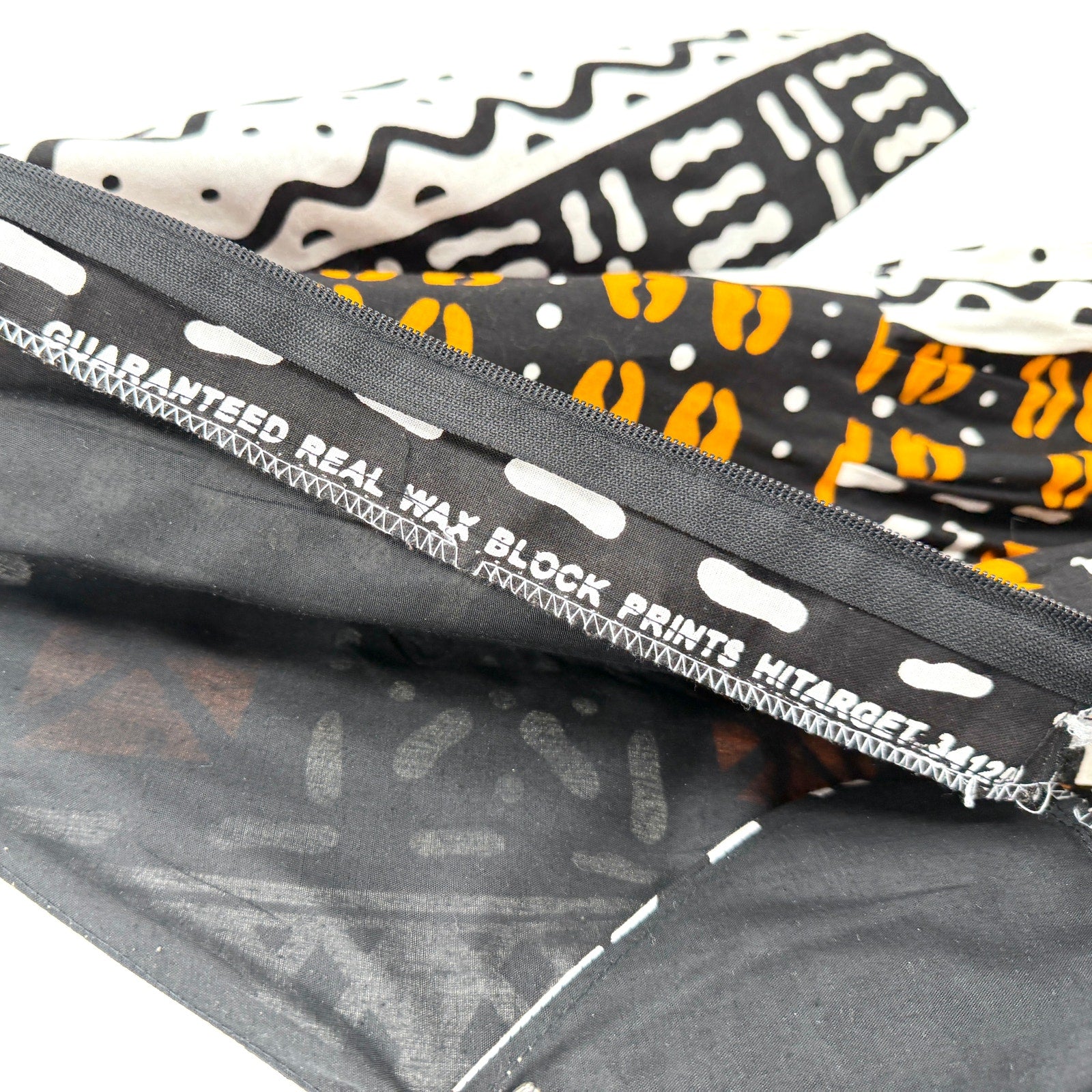 Vintage 90s Hitarget Black Orange Yellow 100% Cotton Batik A Line Dress