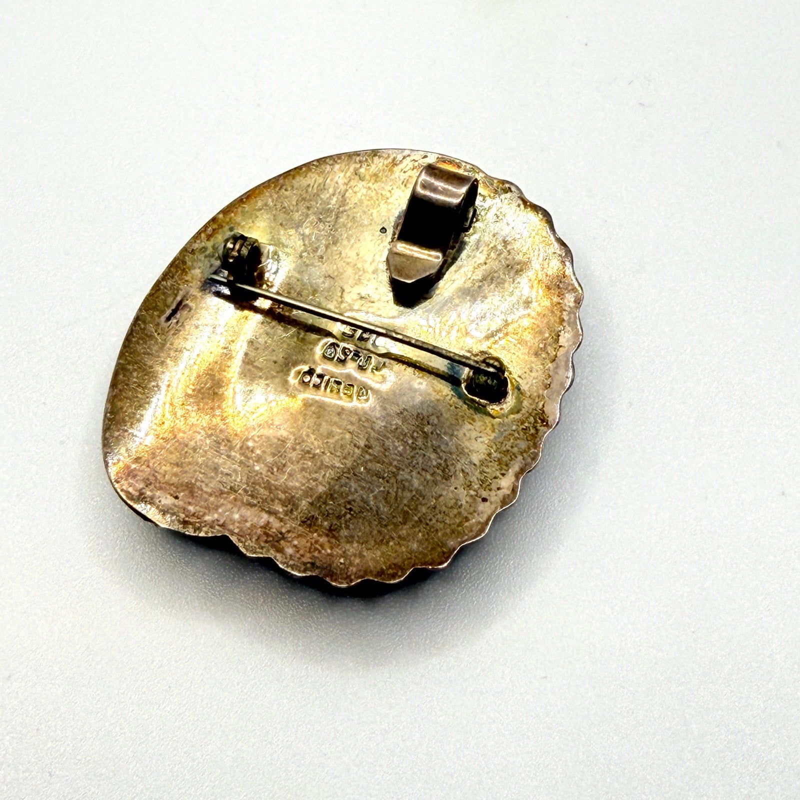 Vintage 90s Taxco Mexico Sterling Silver Turquoise Signed Leaf Pin Pendant