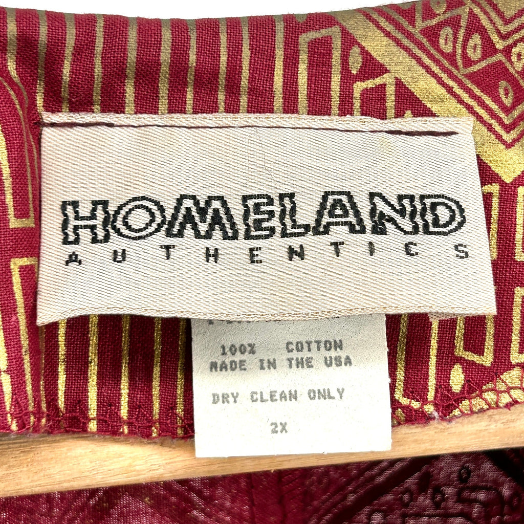 Vintage 90s Homeland Authentics Maroon Gold Tribal Metallic Cotton Jacket
