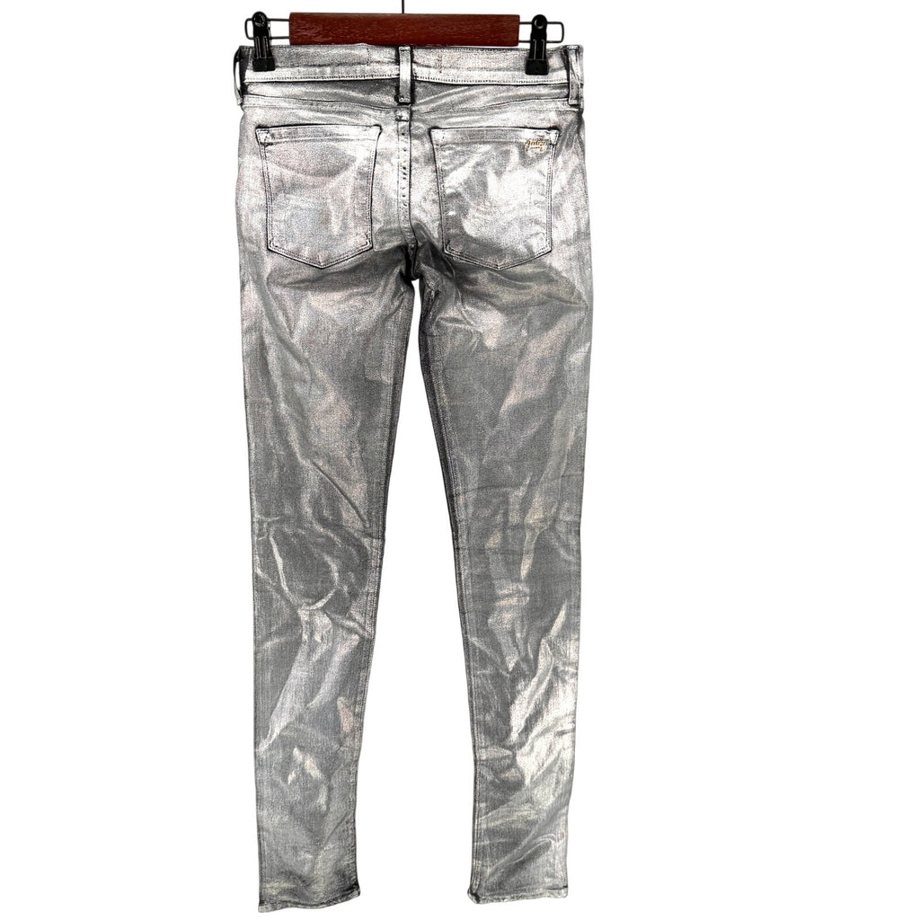 Juicy Couture Silver Metallic Wax Coated Stretchy Skinny Jeans