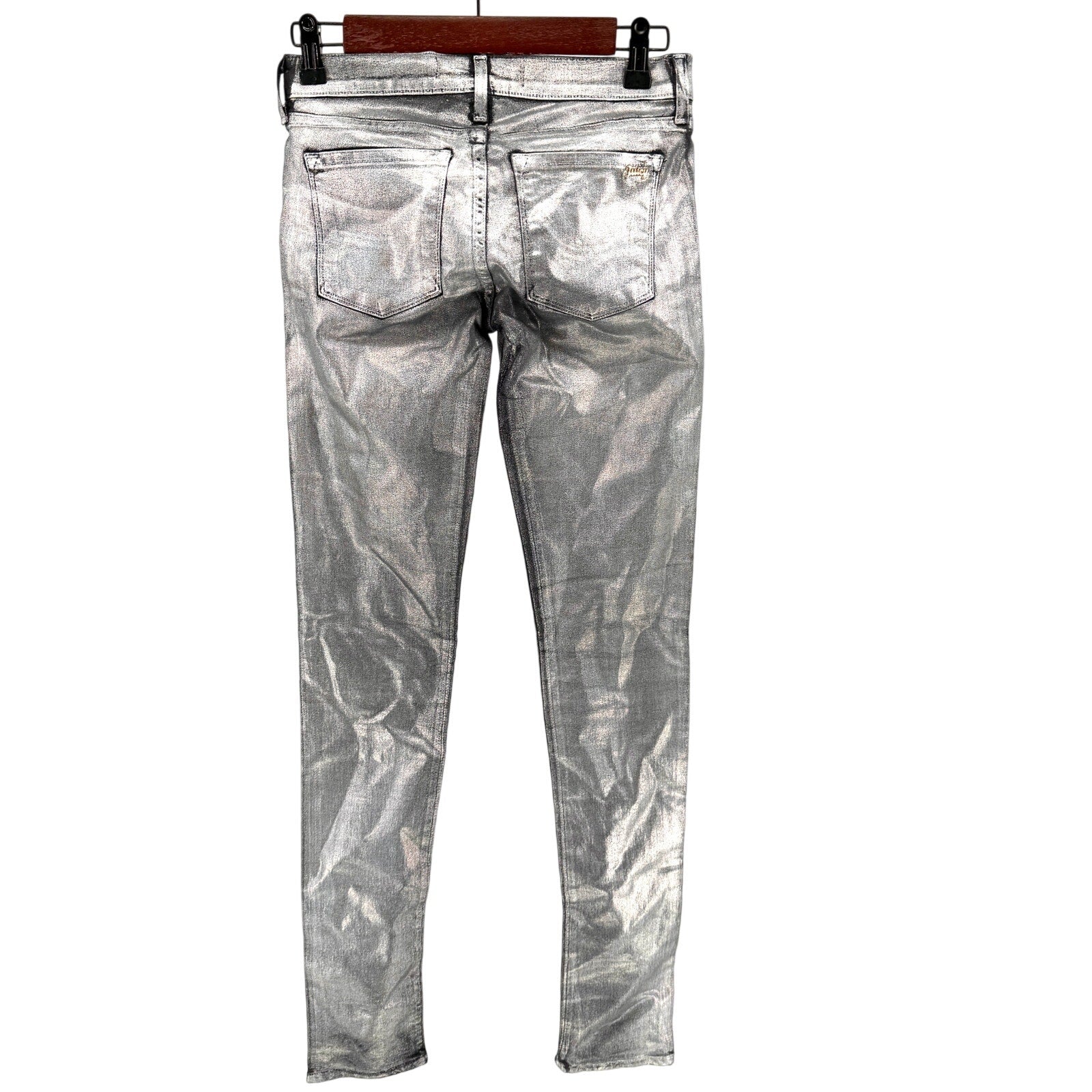 Juicy Couture Silver Metallic Wax Coated Stretchy Skinny Jeans