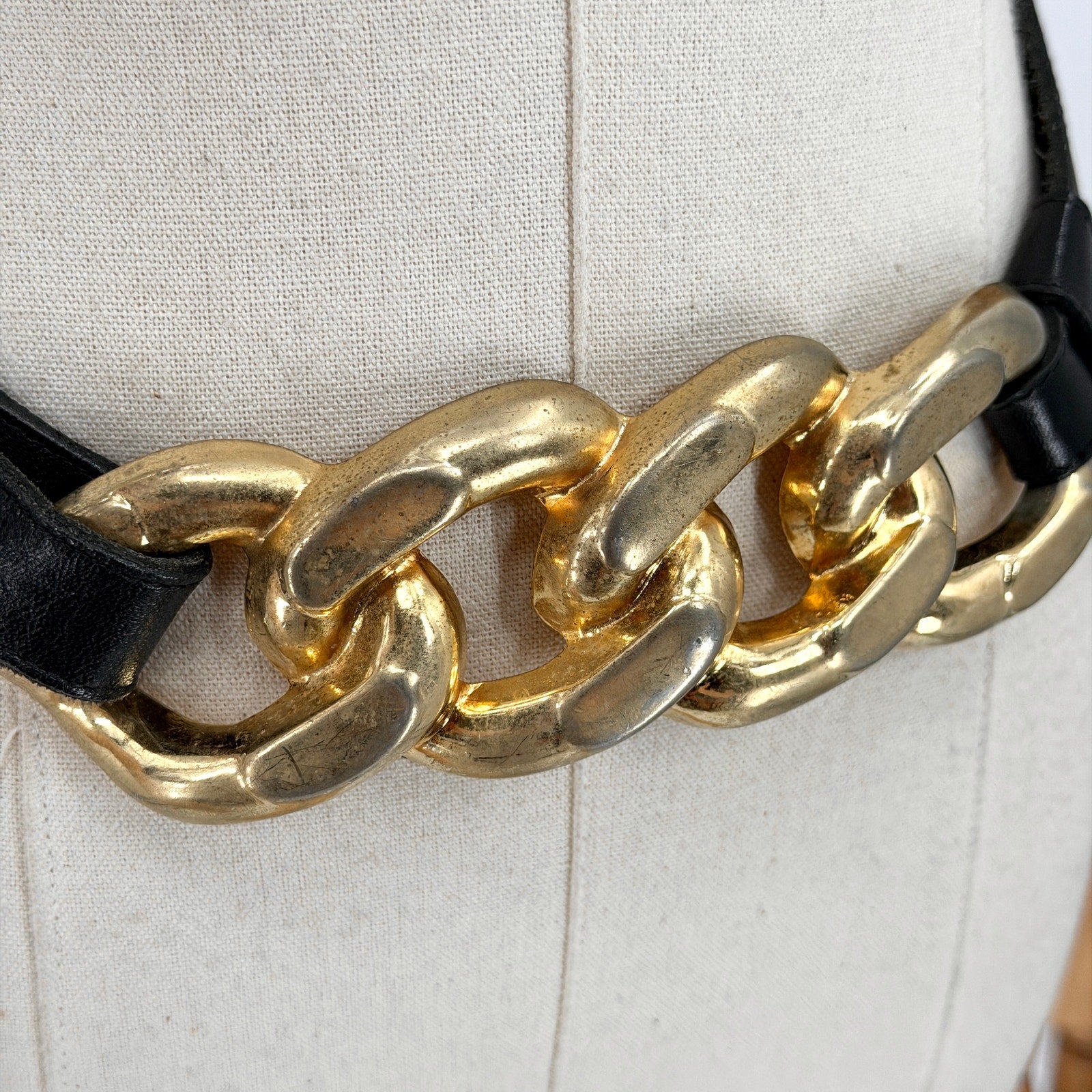 Vintage 80s Concord Gold Hardware Better Belts Wide Black Genuine Leather Belt