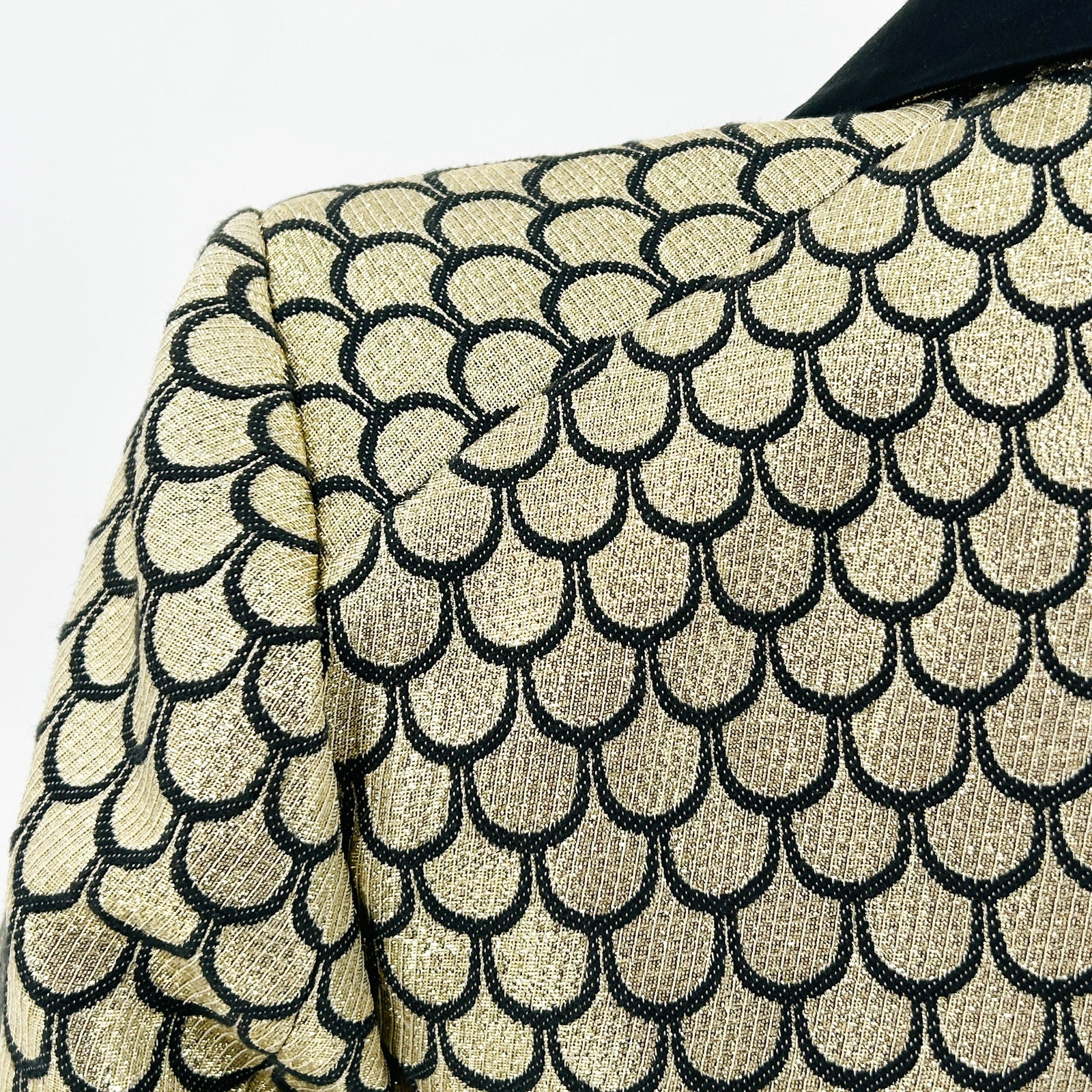 Vintage Y2K Juicy Couture Gold Black Scale Shawl Lapel Tuxedo Blazer Jacket