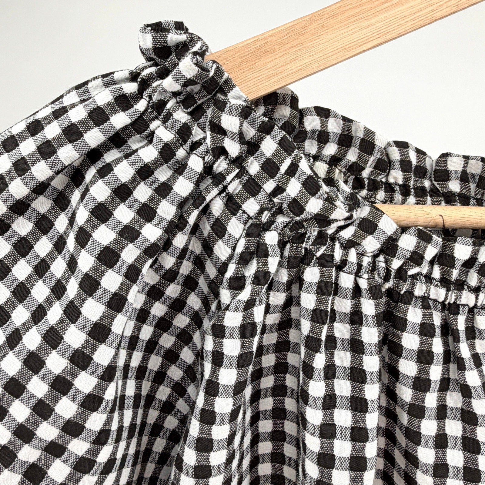 Buffalo David Bitton Black White Gingham Smocked Off-Shoulder Top