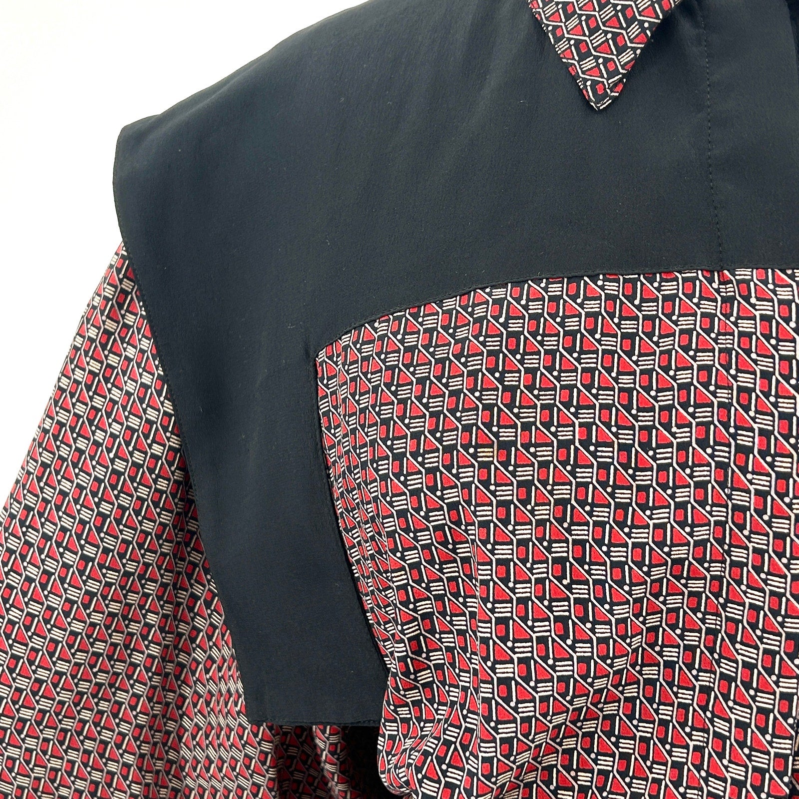 Vintage 1980s Oleg Cassini Boutique Red Black Geometric Dress