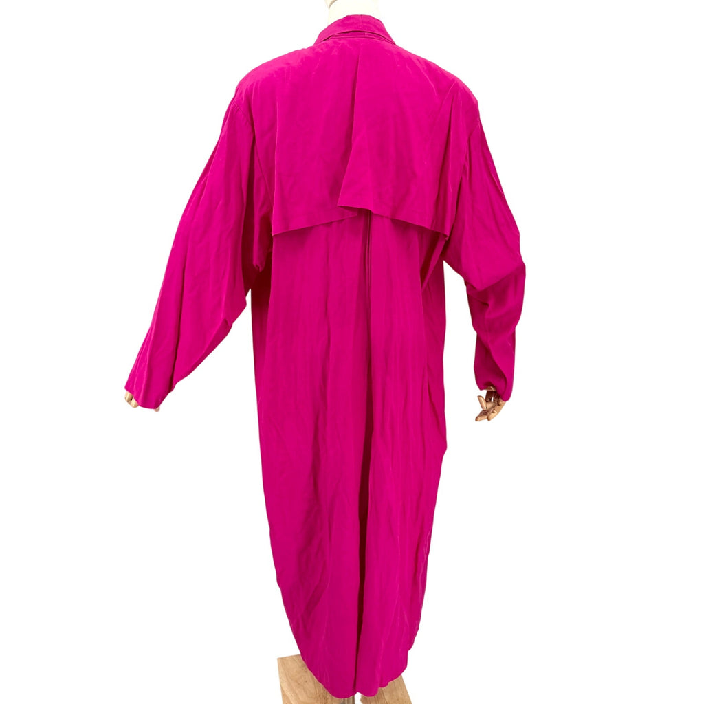 Vintage 80s Blossom Rosen Hot Pink Open Front Storm Flap Trench Duster Jacket