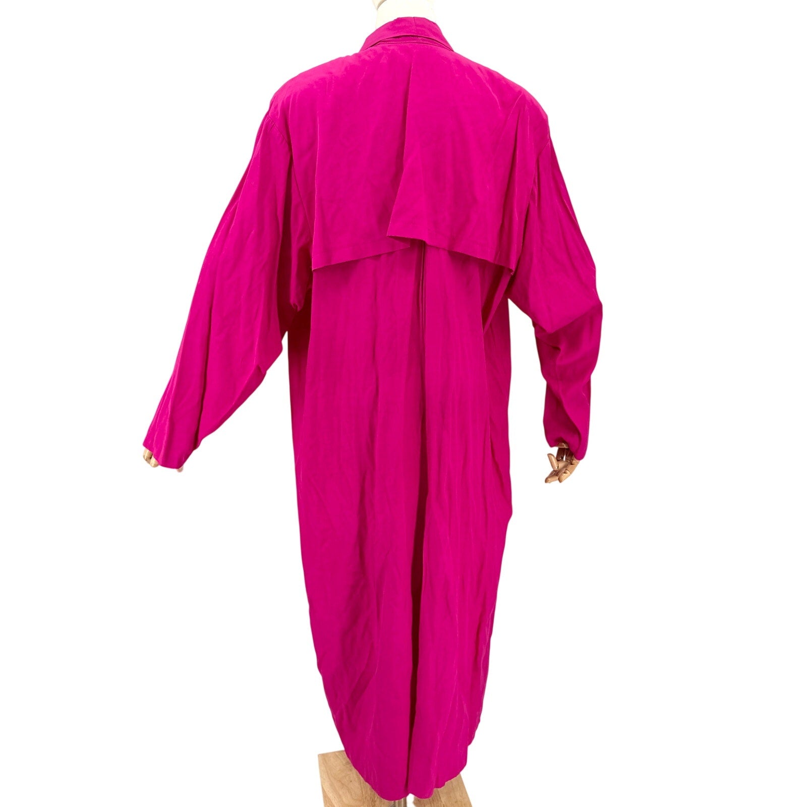 Vintage 80s Blossom Rosen Hot Pink Open Front Storm Flap Trench Duster Jacket