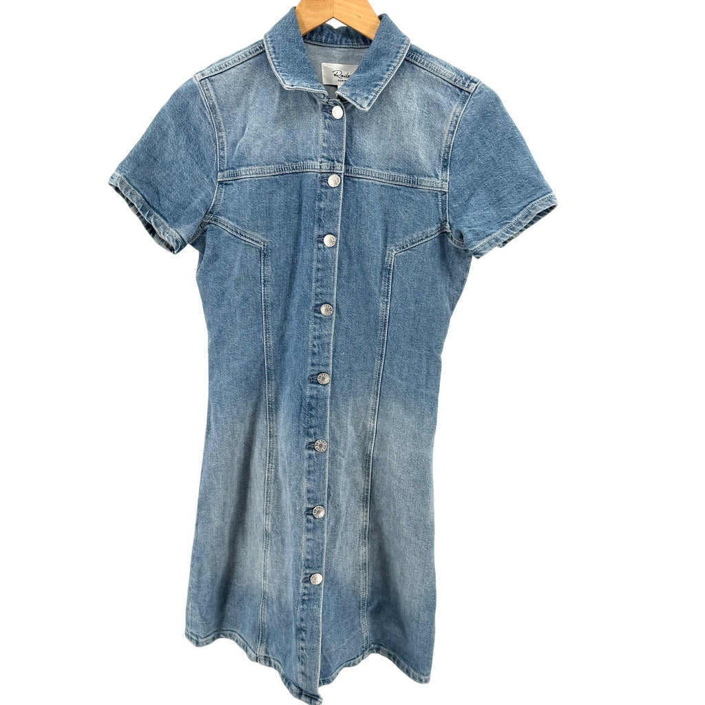 Rails Blue 100% Cotton Button Front Short Sleeve Denim Mini Dress