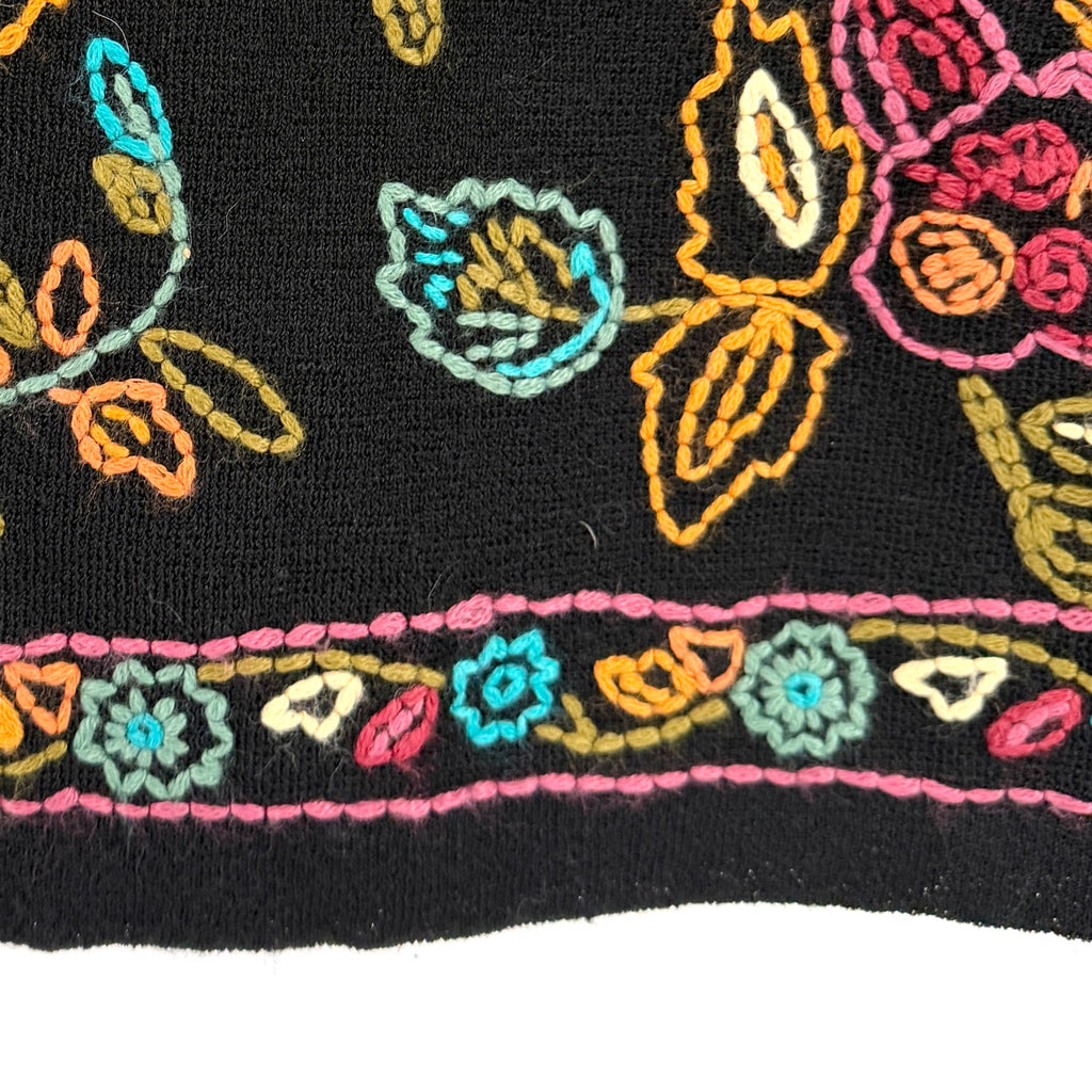 Vintage Y2K Double D Ranch Black Linen Blend Embroidered Floral Knit Maxi Skirt
