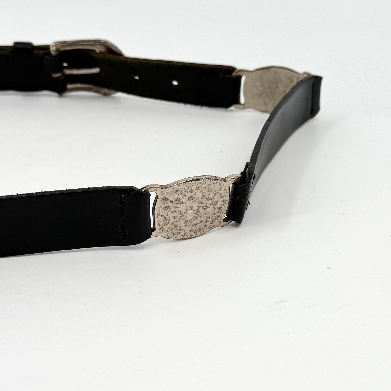 Vintage 90s Fossil Black Genuine Leather Boho Western Medallion Belt