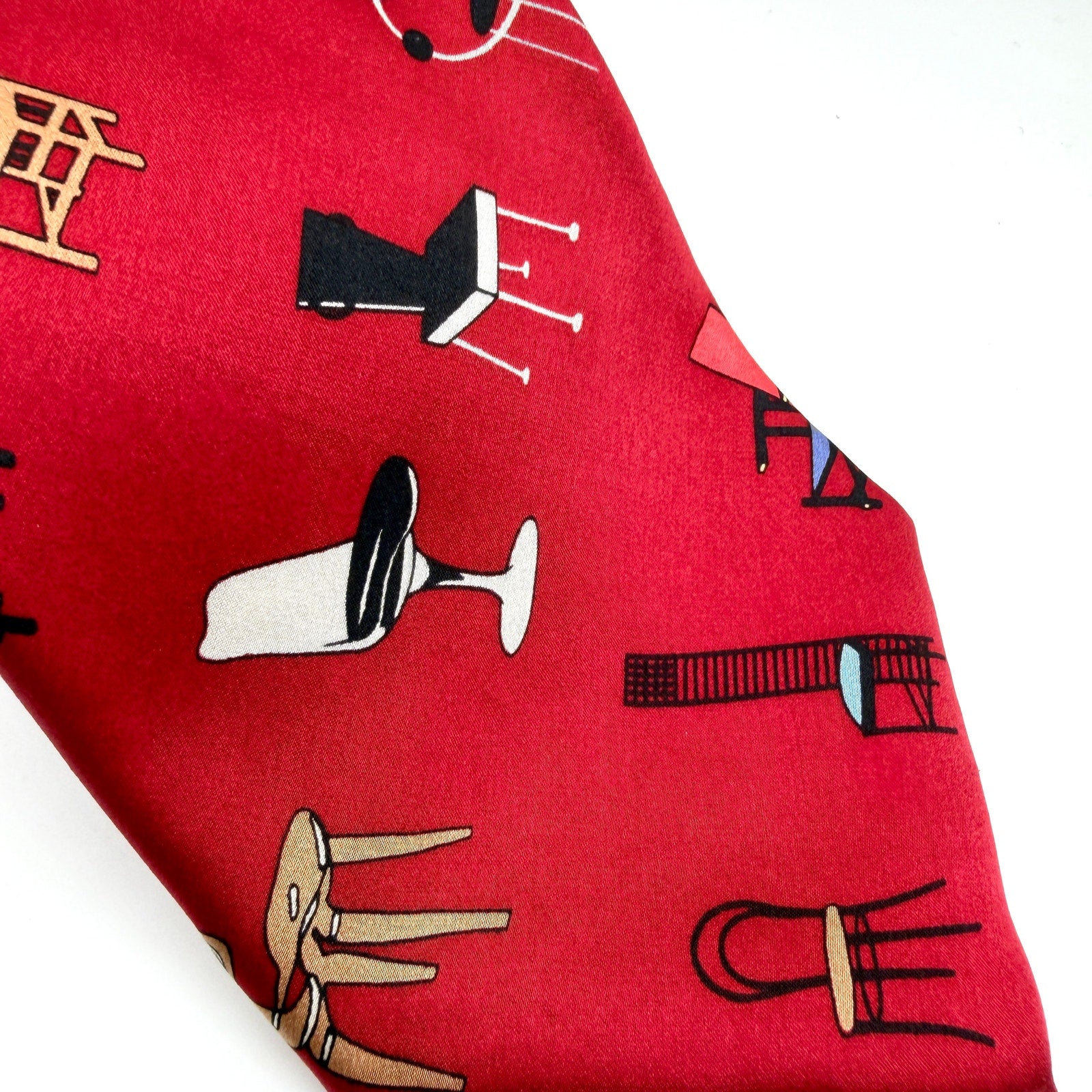 Acme Studio Red 100% Silk Chairs Adrian Olabuenaga Mid-Century Modern Necktie