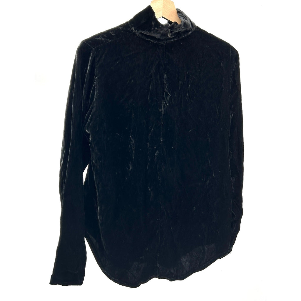 Vintage 90s Double D Ranch Black Crushed Velvet Turtleneck Top