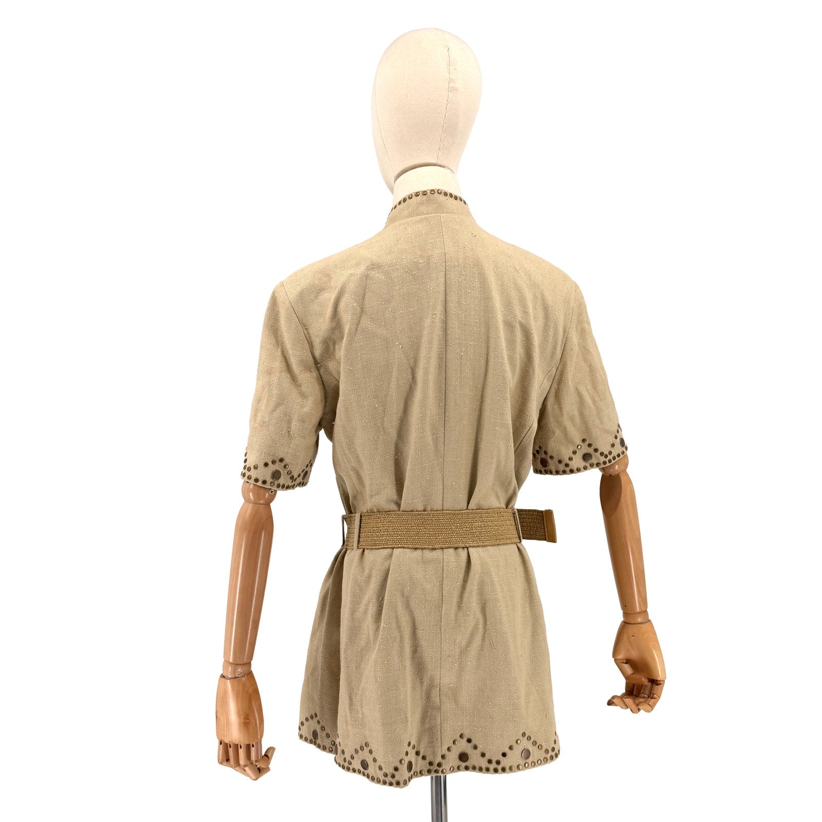 Vintage 90s Double D Ranch Khaki Copper Studded Safari Western Belted Jacket