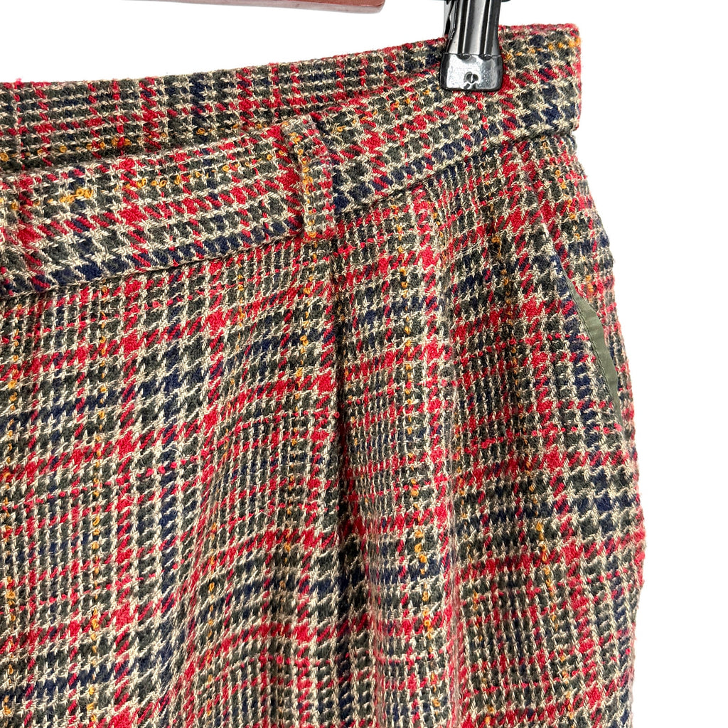 Vintage 90s Pendleton Red Forest Green  Houndstooth Pleated High Rise Trousers