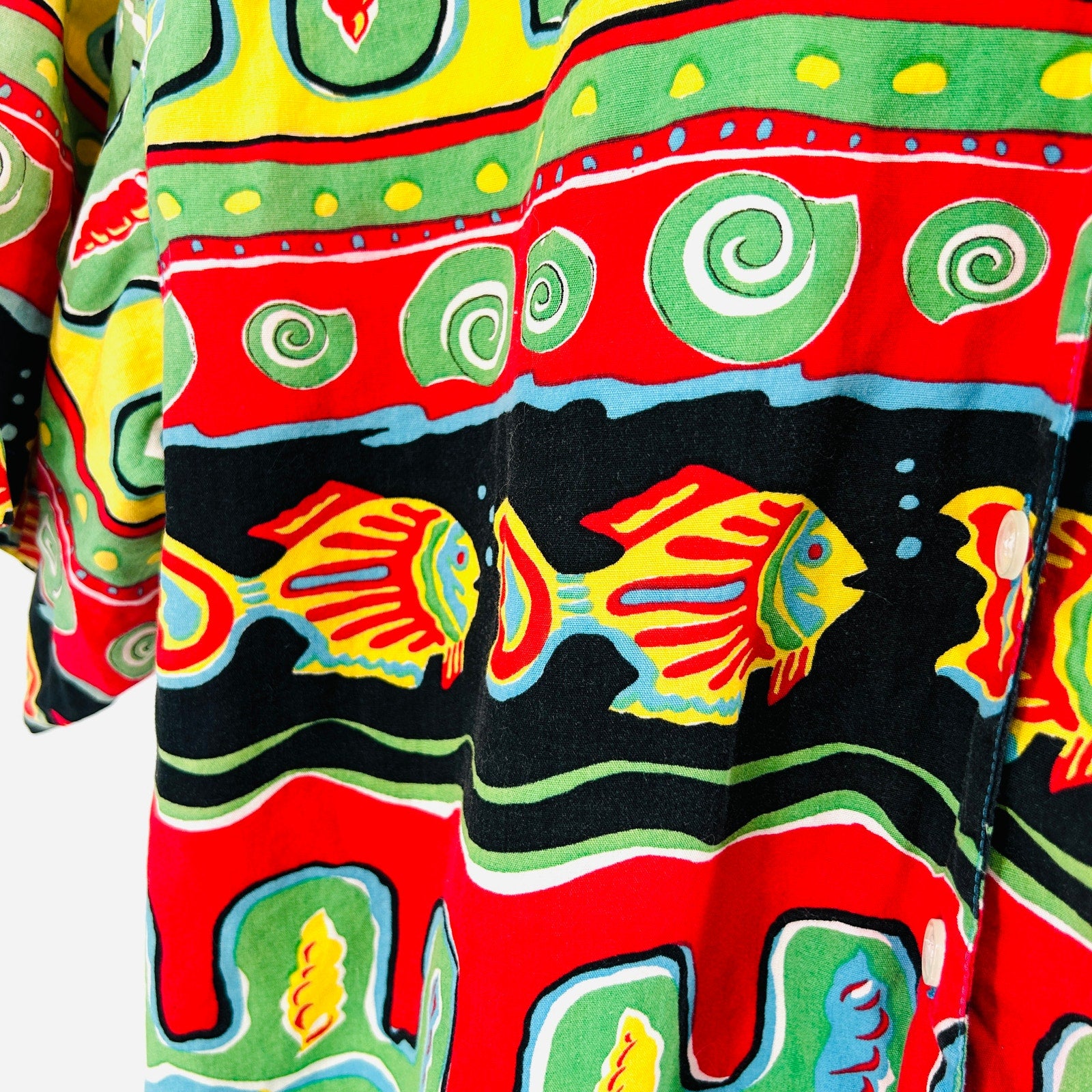 Vintage 90s Bechame Casual Multicolor 100% Cotton Fish Print Button Down Shirt