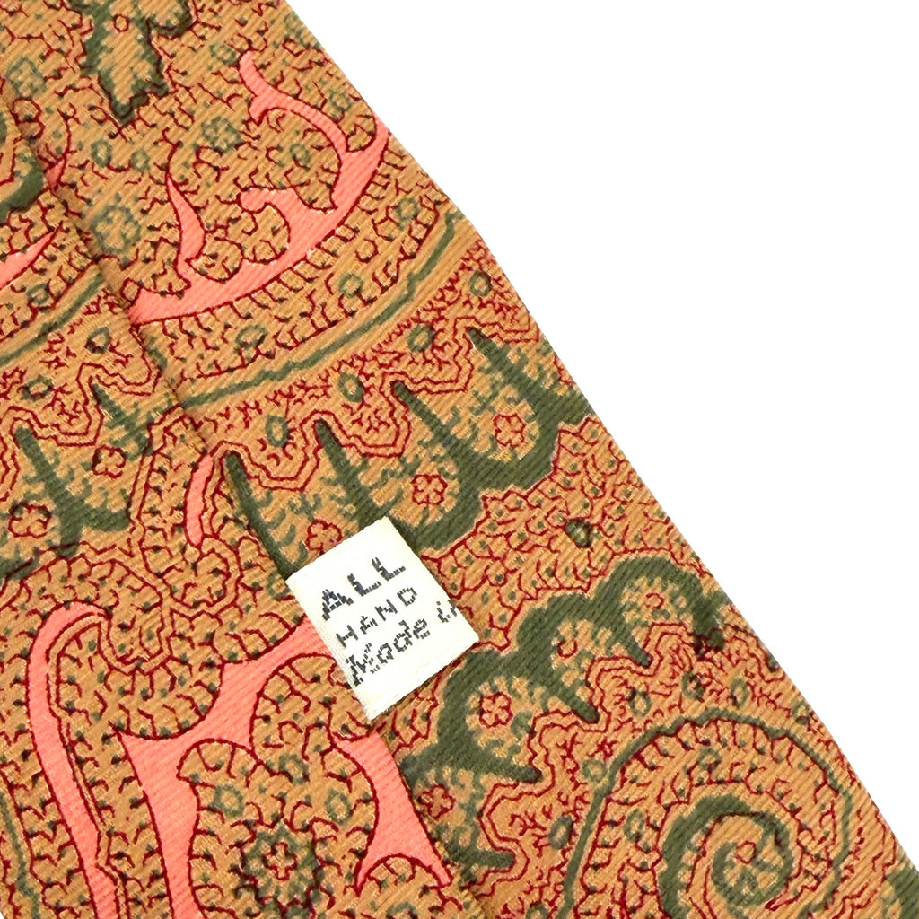 Vintage 80s Liberty of London Ocher Yellow Pink Paisley 100% Silk Dapper Necktie