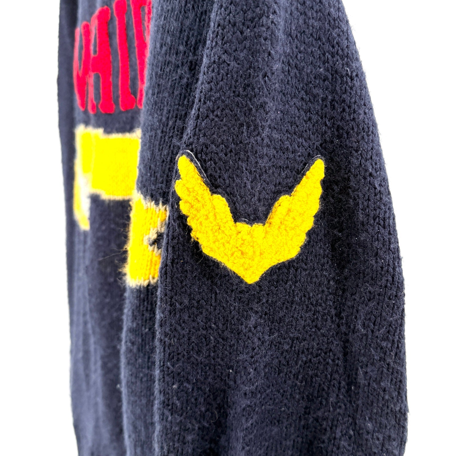 Vintage 90s Authentic Whipp Navy Blue Collegiate Graphic Knit Sweater
