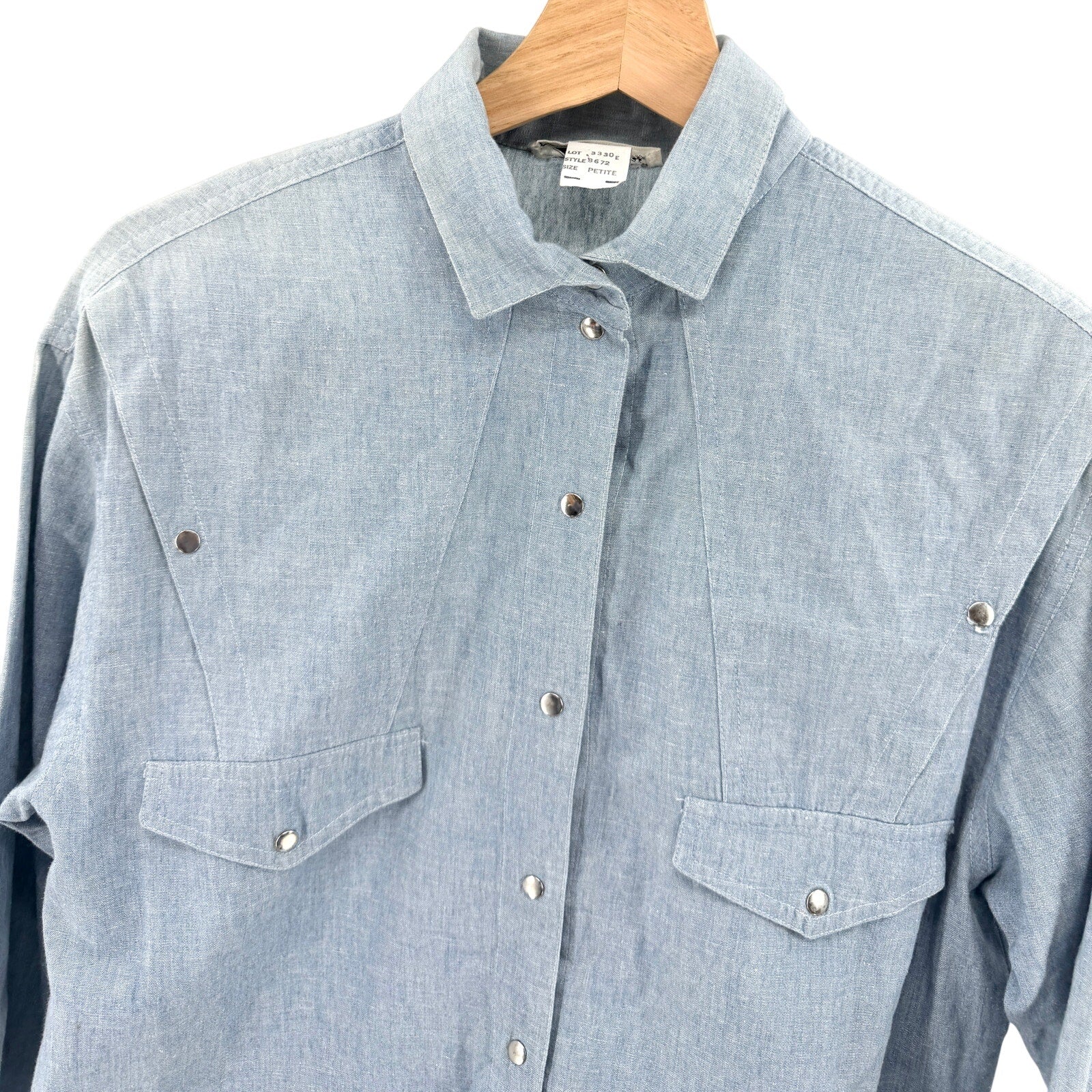 Vintage 80s Lillie Rubin Blue Chambray 100% Cotton Western Shirt
