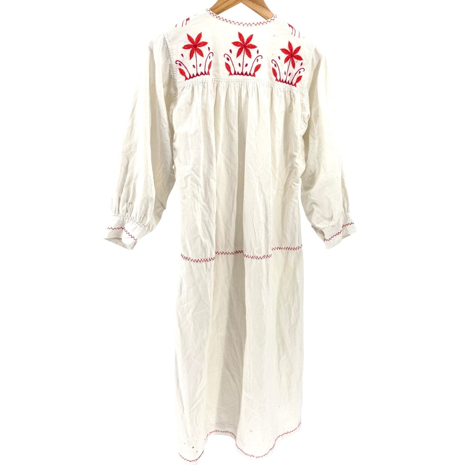 Vintage 70s Kalocsa Hungarian Folk Cotton Embroidered Boho Maxi Dress