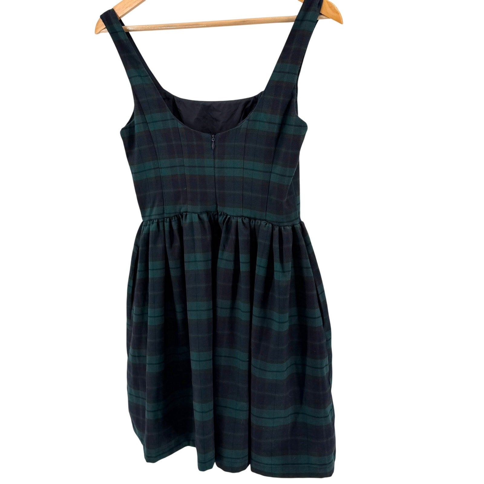 Avec Les Filles Green Navy Blue Plaid Tartan Sweetheart Mini Dress